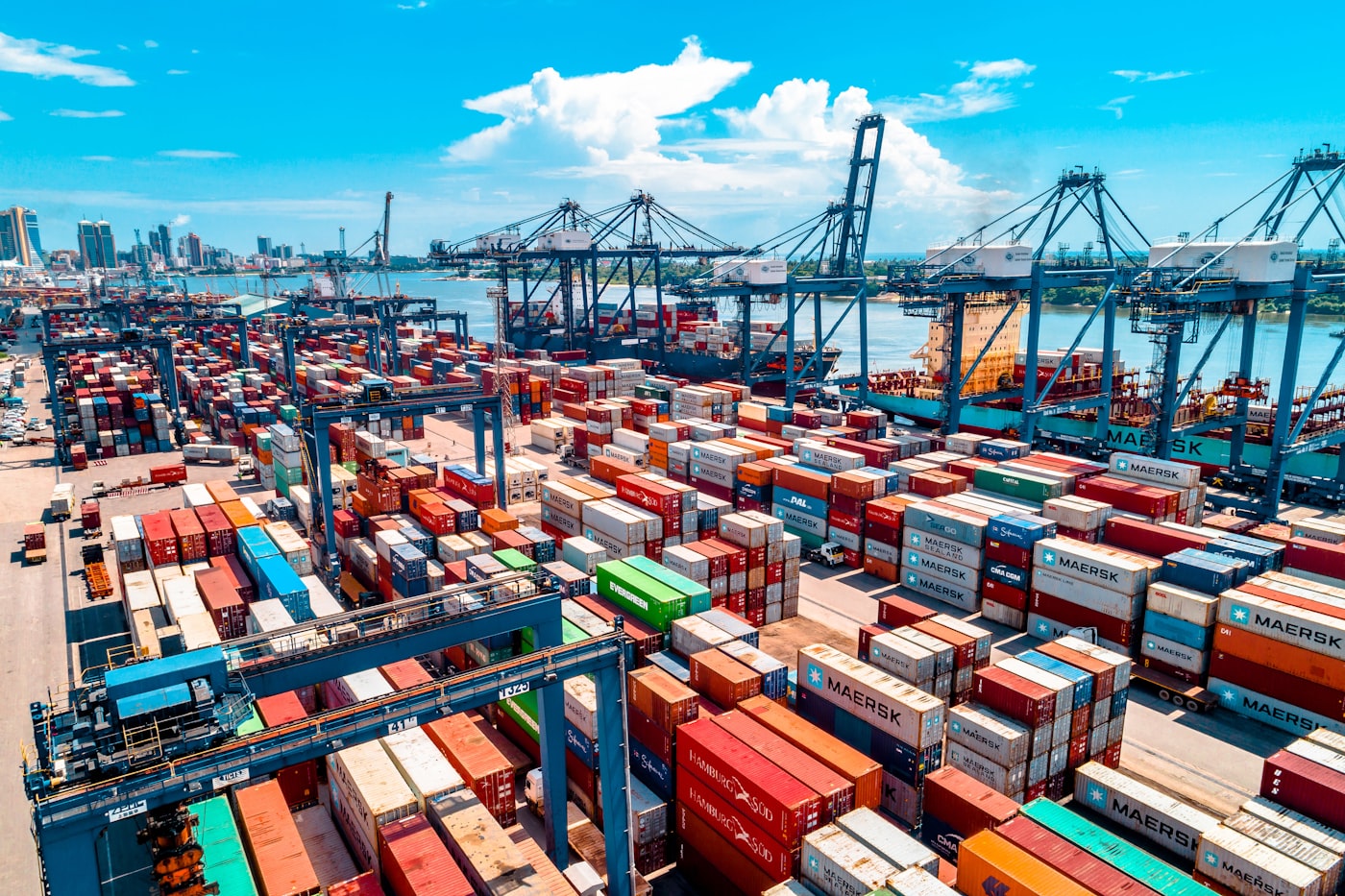 Containers stacked at an export terminal